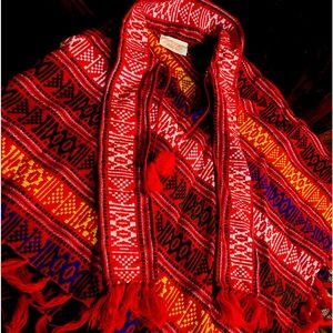 Handcrafted in Ecuador Inca/Aztec Print Poncho w/ Scarf